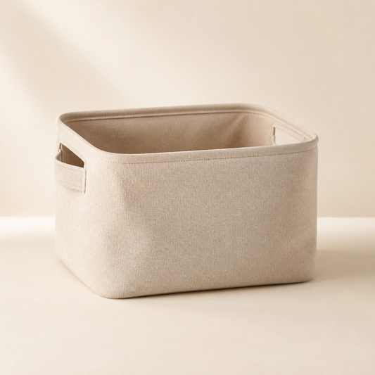 Warm oat Averlomia Soft Storage Basket on an ivory studio background