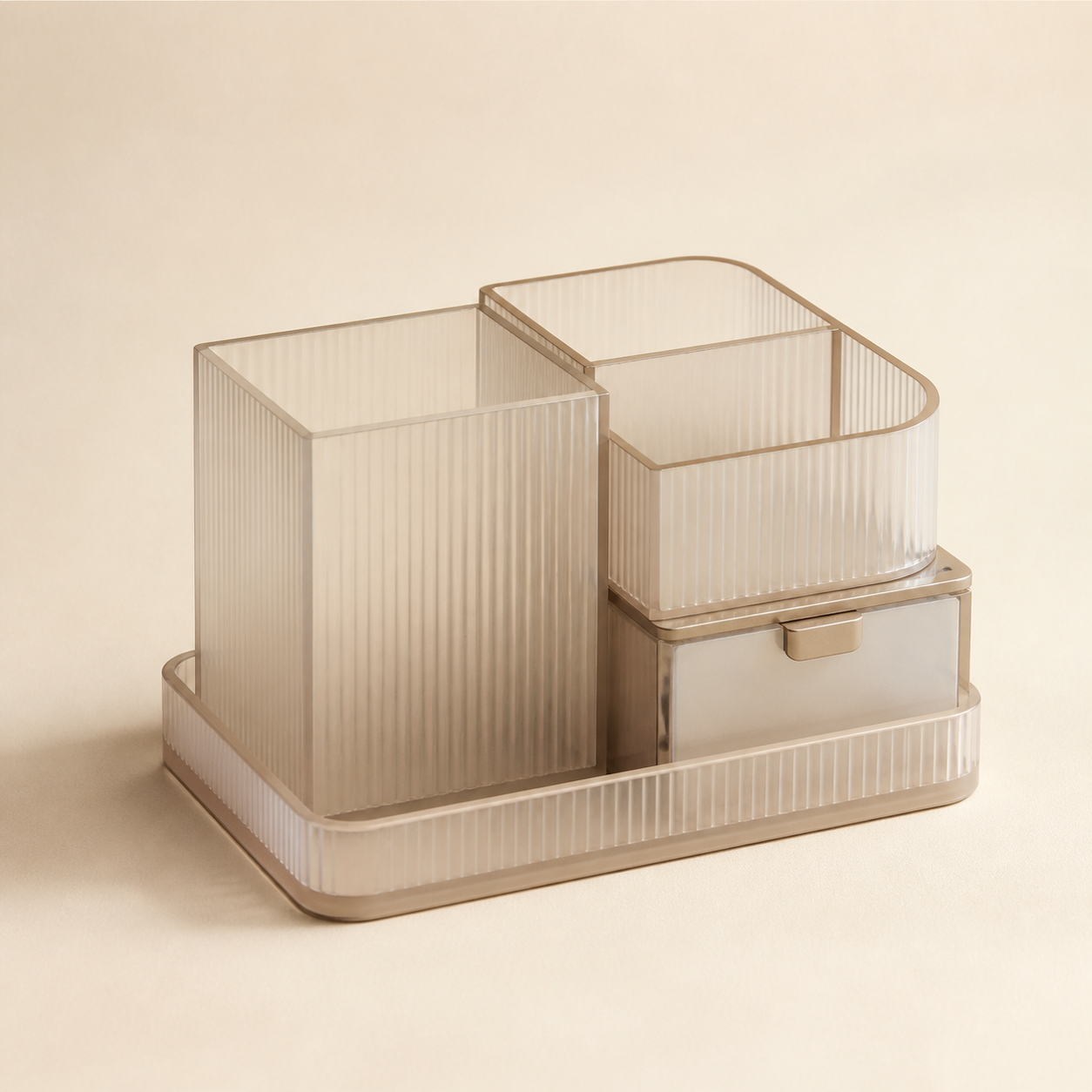 Warm translucent Averlomia Modular Vanity Organizer on an ivory studio background